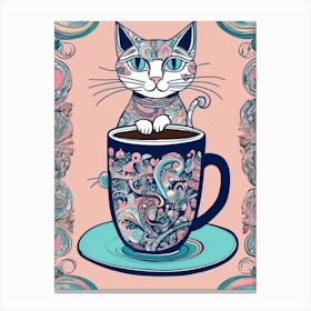 Coffee Cup Cat Canvas Print