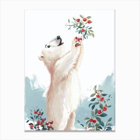 Polar Bear Standing And Reaching For Berries Storybook Illustration 3 Canvas Print