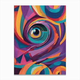 Hesitate - Abstract Art Deco Geometric Shapes Oil Painting Modernist Inspired Eyes Bold Gold Green Turquoise Red Purple Face Visionary Fantasy Style Wall Decor Surrealism Trippy Cool Room Art Invoke Psychedelic Canvas Print
