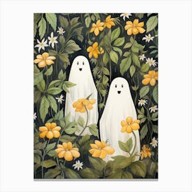 Cute Bedsheet Ghost, Botanical Halloween Watercolour 74 Canvas Print