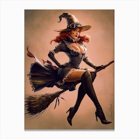 A Witch On A Broomstick Canvas Print