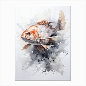 Carp, Japanese Brush Painting, Ukiyo E, Minimal 3 Canvas Print