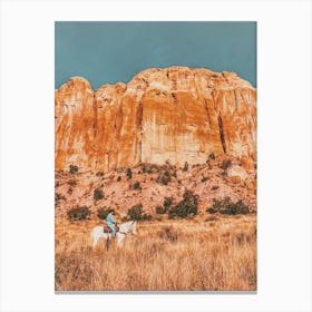 Cowboy Looking For Cattle Canvas Print