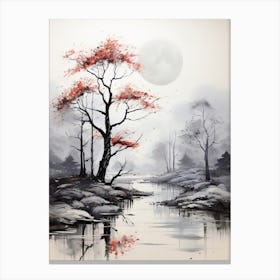 Kamikochi In Nagano, Japanese Brush Painting, Ukiyo E, Minimal 2 Canvas Print