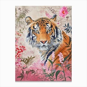 Floral Animal Painting Siberian Tiger 4 Canvas Print