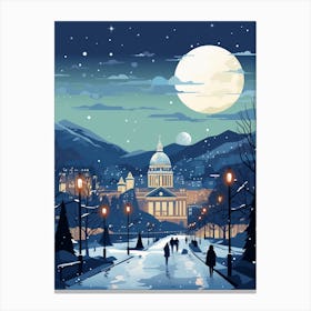 Winter Travel Night Illustration Belfast Northern Ireland 1 Canvas Print