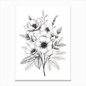 Black And White Drawing Of Flowers Canvas Print