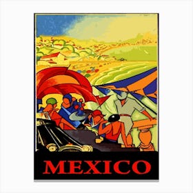 Mexico, Art Deco Vintage Travel Poster Canvas Print