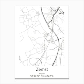 Zemst,Belgium Minimalist Map Canvas Print