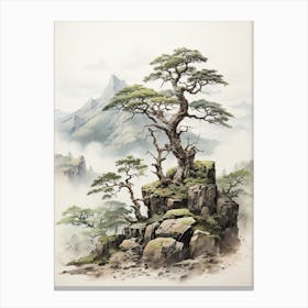 Mount Gassan In Yamagata, Japanese Brush Painting, Ukiyo E, Minimal 3 Canvas Print