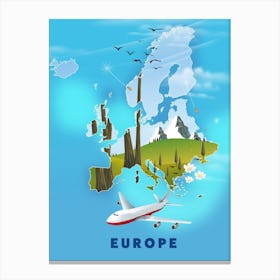 Map Of Europe Travel poster Canvas Print