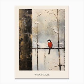 Vintage Winter Animal Painting Poster Woodpecker 1 Canvas Print