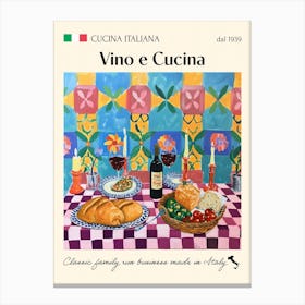 Vino E Cucina Trattoria Italian Poster Food Kitchen Canvas Print
