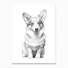 Corgi Dog, Line Drawing 4 Canvas Print