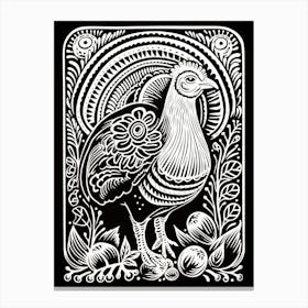B&W Bird Linocut Turkey 2 Canvas Print