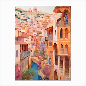 Granada Spain 1 Vintage Pink Travel Illustration Canvas Print