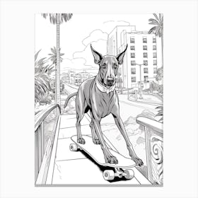 Doberman Pinscher Dog Skateboarding Line Art 4 Canvas Print