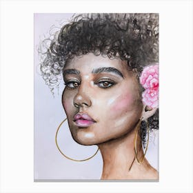 Afro Girl With Flower Watercolor portrait Canvas Print