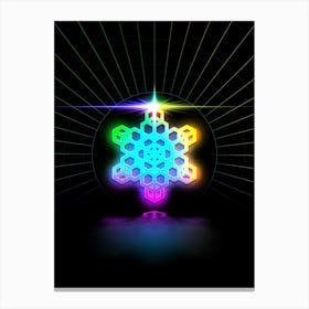 Neon Geometric Glyph in Candy Blue and Pink with Rainbow Sparkle on Black n.0481 Canvas Print