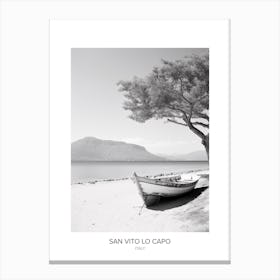 Poster Of San Vito Lo Capo, Italy, Black And White Photo 1 Canvas Print