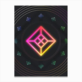 Neon Geometric Glyph in Pink and Yellow Circle Array on Black n.0455 Canvas Print