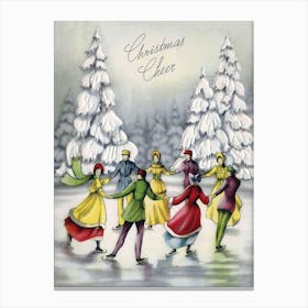 Christmas Cheer, Couple On Ice Skating Canvas Print