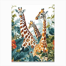 Giraffes In The Leaves Watercolour Illustration 2 Canvas Print