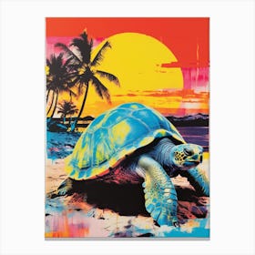 Sea Turtle On The Beach Risograph Inspired  3 Canvas Print