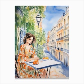 At A Cafe In Cadiz Spain 2 Watercolour Canvas Print
