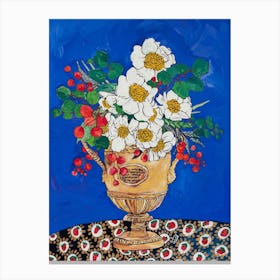 Wimbledon Trophy Painting With Yellow And White Poppy Flower And Berry Bouquet Canvas Print
