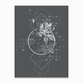 Vintage French Rose Botanical with Line Motif and Dot Pattern in Ghost Gray Canvas Print