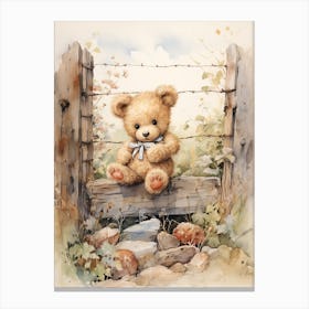 Fencing Teddy Bear Painting Watercolour 4 Canvas Print
