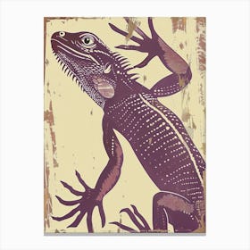 Purple Lesser Antillean Iguana Block Print 3 Canvas Print