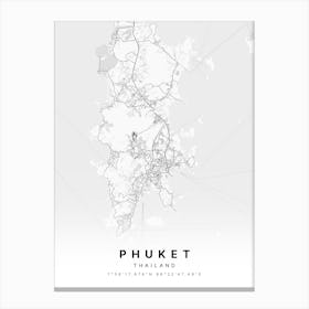 Phuket Thailand White Map Canvas Print