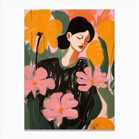 Woman With Autumnal Flowers Cyclamen 2 Canvas Print
