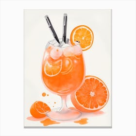 Aperol With Ice And Orange Watercolor Vertical Composition 55 Canvas Print