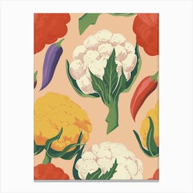 Colourful Cauliflower & Vegetable Pattern Canvas Print