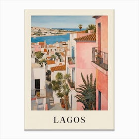 Lagos Portugal 2 Vintage Pink Travel Illustration Poster Canvas Print
