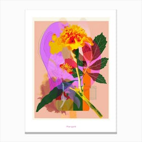 Marigold 4 Neon Flower Collage Poster Canvas Print