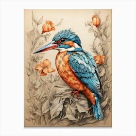 Default Kingfisher William Morris Style Bird Art Print 0 Canvas Print