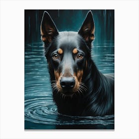 Dog In Water Print Canvas Print