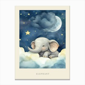 Baby Elephant 3 Sleeping In The Clouds Nursery Poster Canvas Print