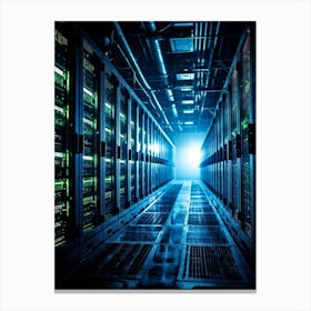 Abandoned Data Center Featuring Racks Filled With Mainframes And Servers Intricate Electronic Hardw (6) Canvas Print