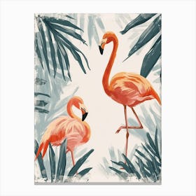 American Flamingo And Bird Of Paradise Minimalist Illustration 1 Canvas Print