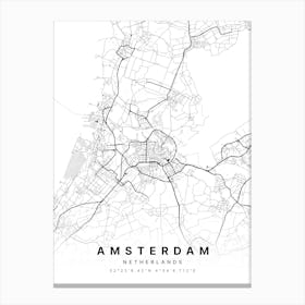 Amsterdam Netherlands White Map Canvas Print