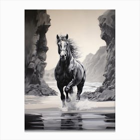 A Horse Oil Painting In Pfeiffer Beach California, Usa, Portrait 4 Canvas Print