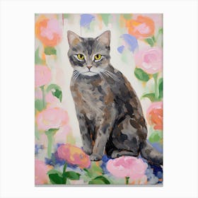 A Scottish Fold Blue Cat Painting, Impressionist Painting 3 Canvas Print
