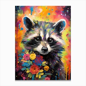 A Baby Raccoon Vibrant Paint Splash 3 Canvas Print
