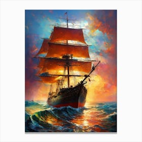 Sailing Ship At Sunset 2 Canvas Print