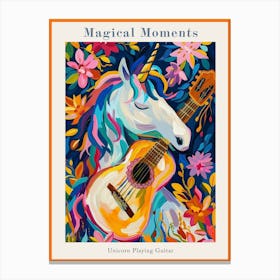 Unicorn Playing Acoustic Guitar Floral Fauvism Poster Canvas Print